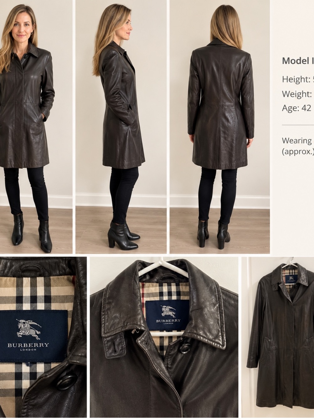 Vintage Burberry Leather Jacket Knee Length Relaxed Fit Size 4